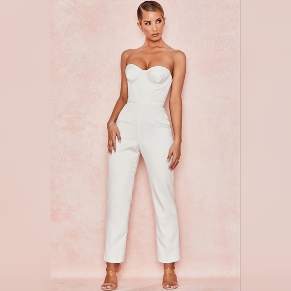 House of CB Pants - NEW HOUSE OF CB 'Kaela' Ivory Satin Corset Jumpsuit /Size  LARGE